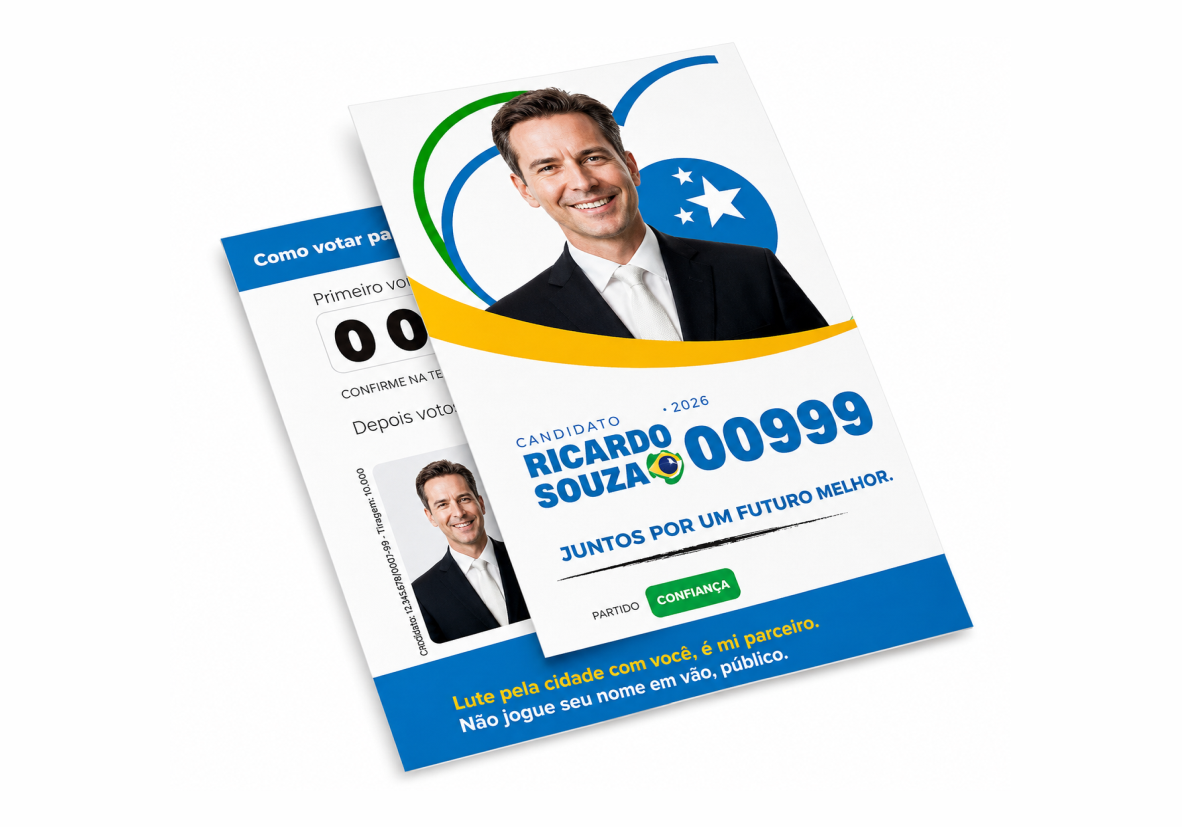 Santinho para campanha eleitoral 2026 impresso em papel couché