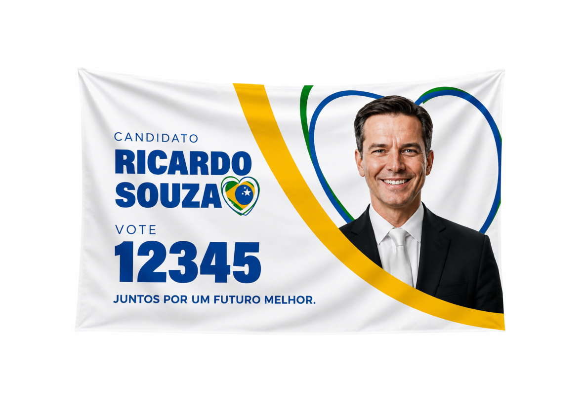 Bandeira personalizada para campanha política com nome e número do candidato